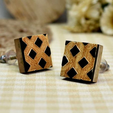 Brown and Black Wooden Square Drawer Knobs
